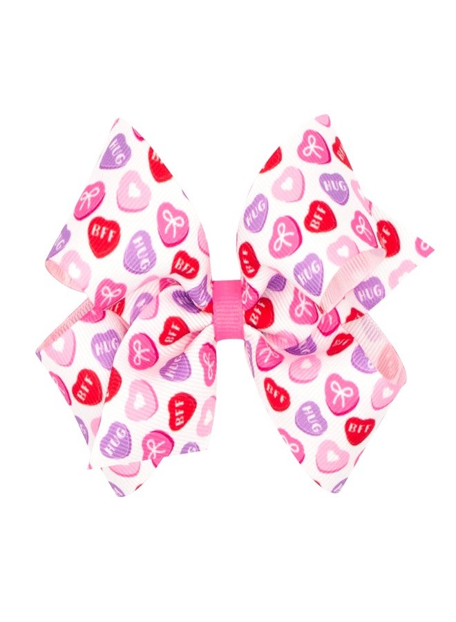Wee Ones Girls’ Heart Print Valentine's Grosgrain Hair Bow, Mini, Medium, or King, on WeeStay No-Slip Clip, Medium, Candy